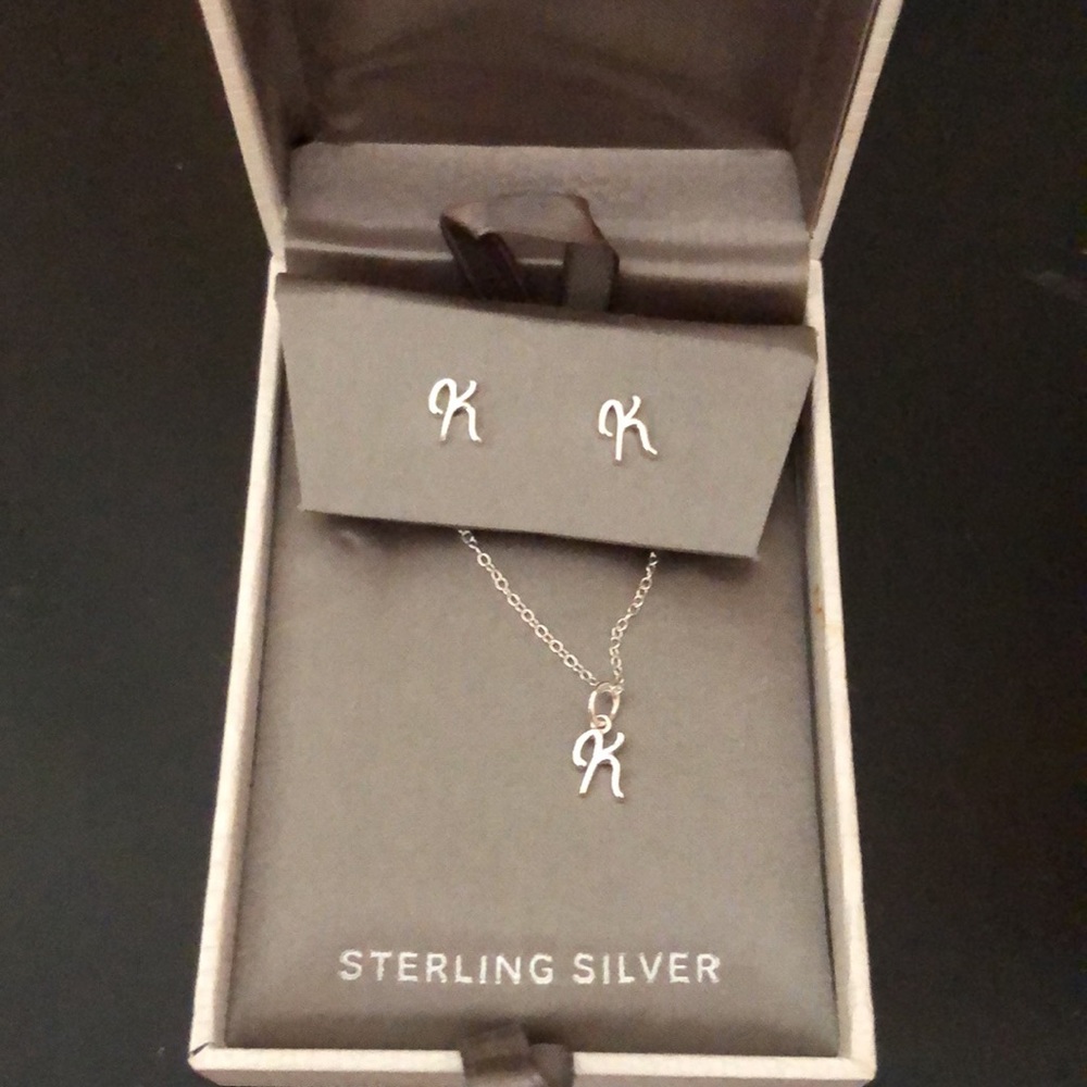 NWT Primrose sterling silver initial necklace and earrings.